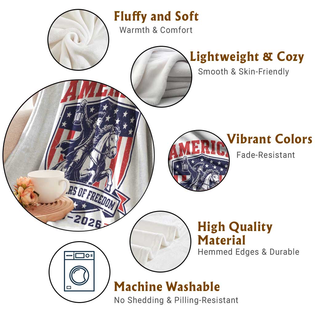 250 Years of Freedom Paul Revere Midnight Ride Throw Blanket Patriotic Historical Revolution American Flag Shield