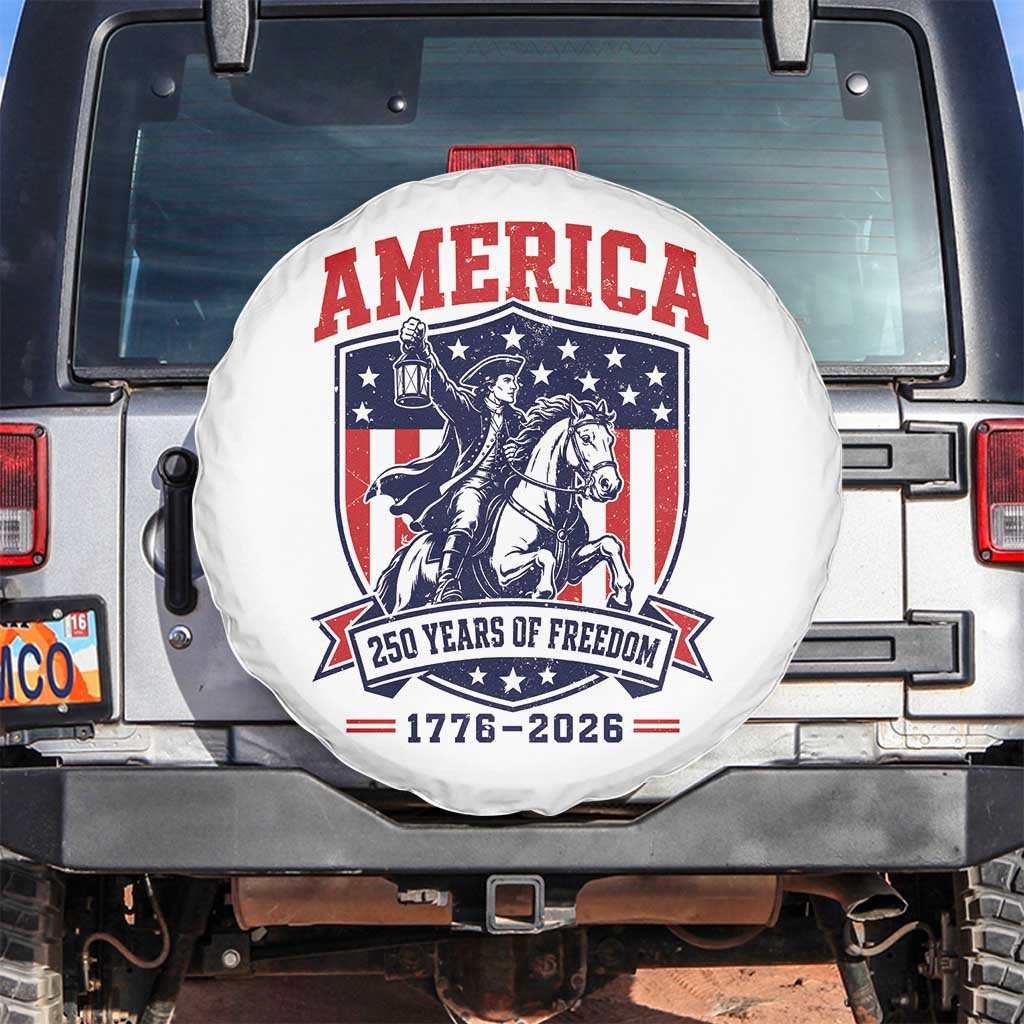 250 Years of Freedom Paul Revere Midnight Ride Spare Tire Cover Patriotic Historical Revolution American Flag Shield