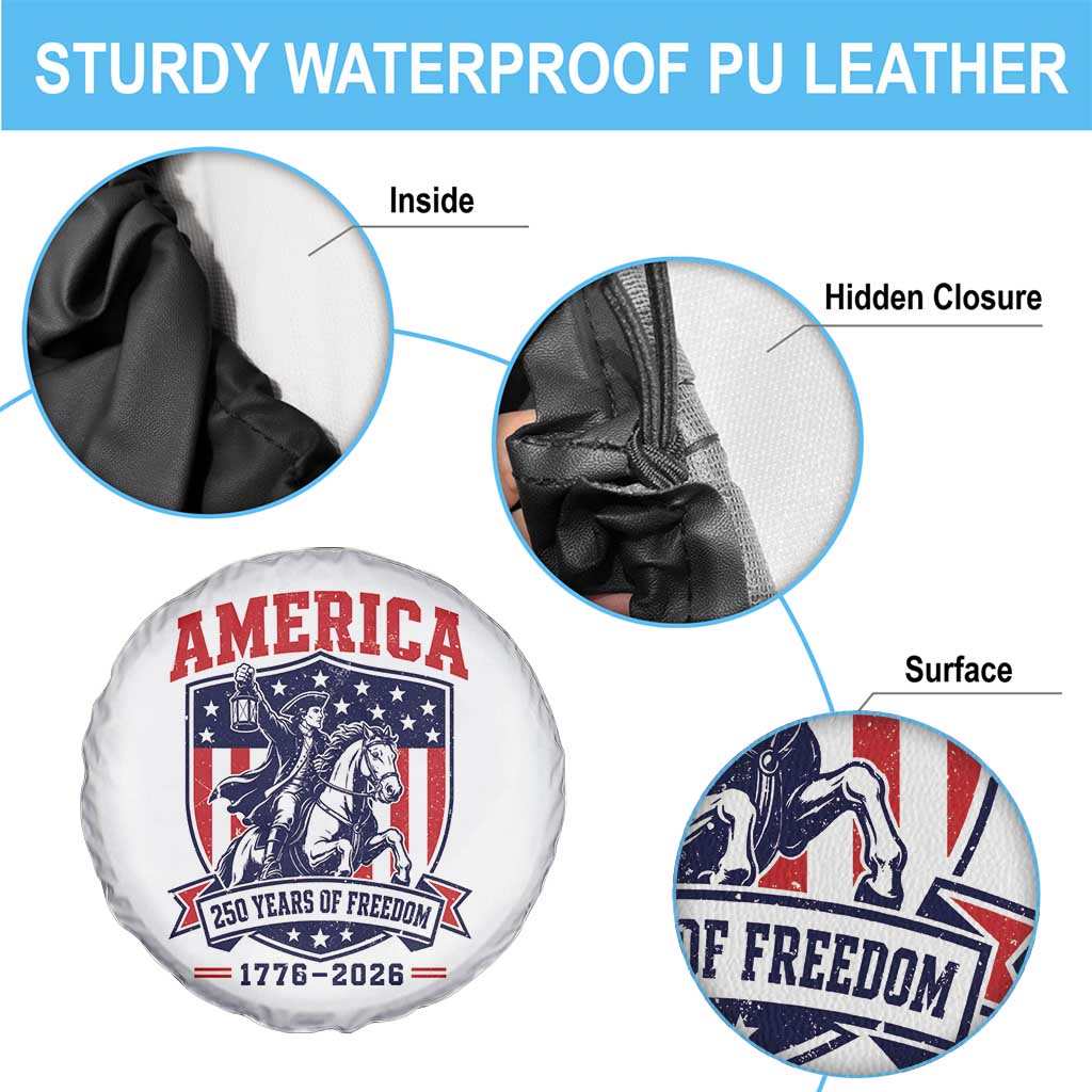 250 Years of Freedom Paul Revere Midnight Ride Spare Tire Cover Patriotic Historical Revolution American Flag Shield