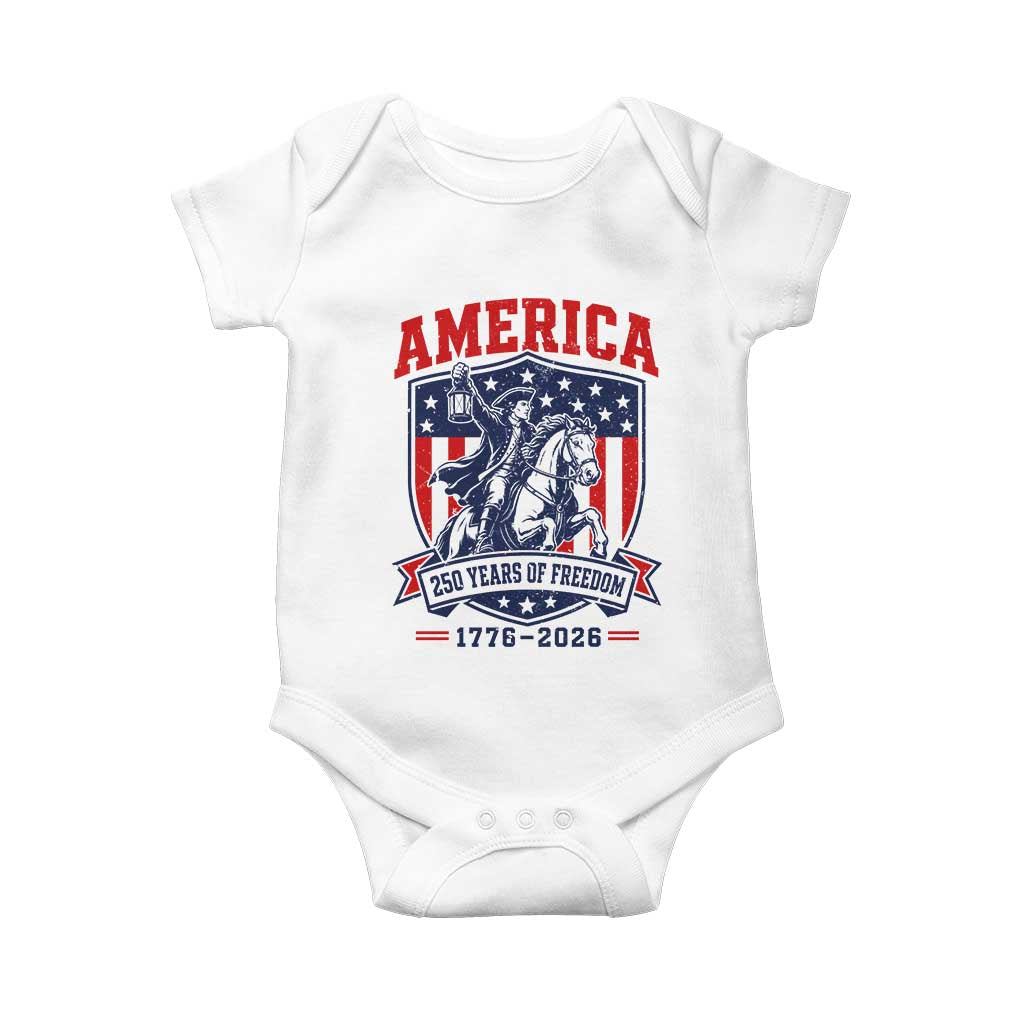 250 Years of Freedom Paul Revere Midnight Ride Baby Onesie Patriotic Historical Revolution American Flag Shield