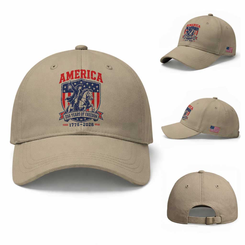 250 Years of Freedom Paul Revere Midnight Ride Baseball Cap Patriotic Historical Revolution American Flag Shield