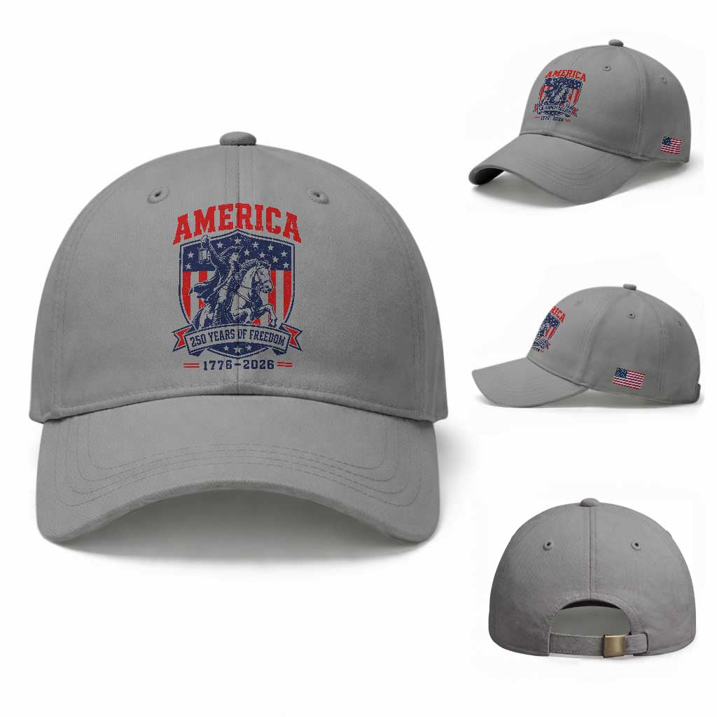 250 Years of Freedom Paul Revere Midnight Ride Baseball Cap Patriotic Historical Revolution American Flag Shield