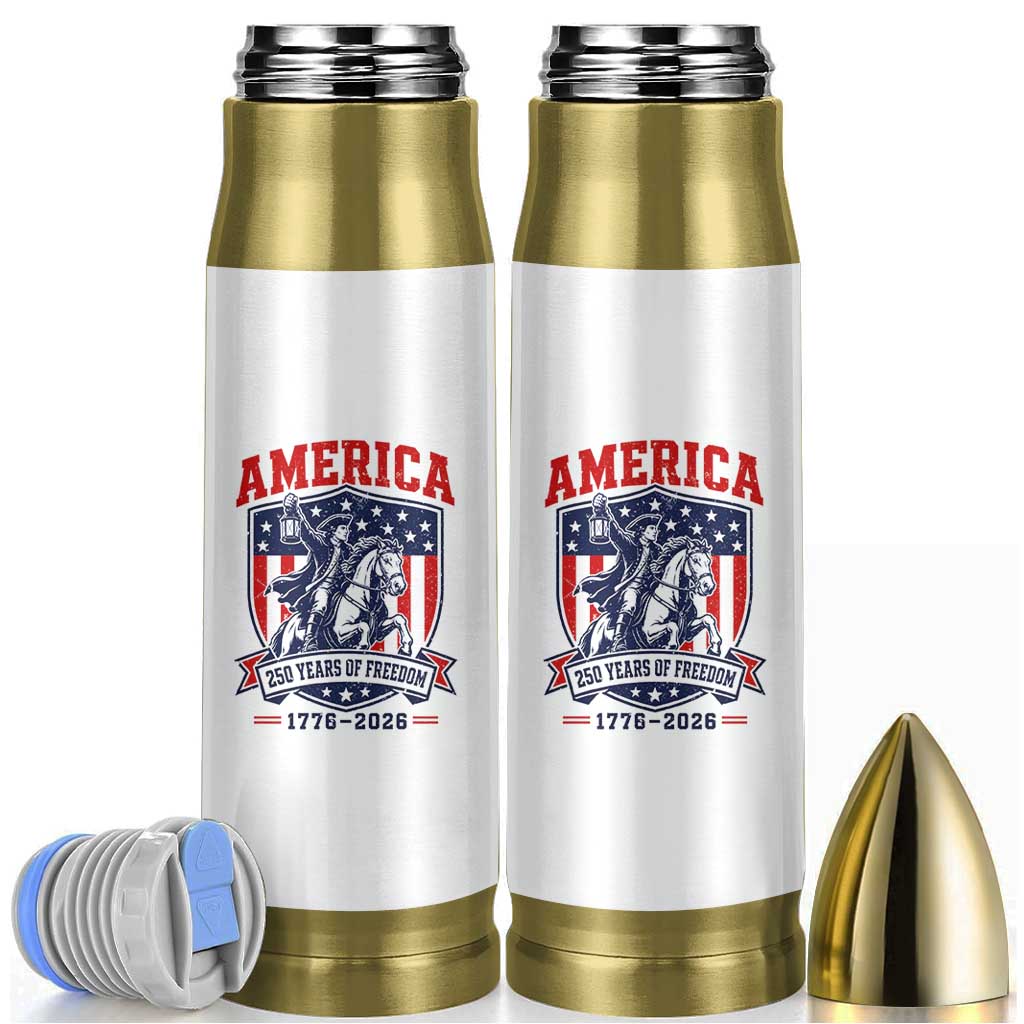 250 Years of Freedom Paul Revere Midnight Ride Bullet Tumbler Patriotic Historical Revolution American Flag Shield