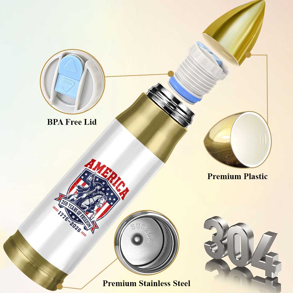 250 Years of Freedom Paul Revere Midnight Ride Bullet Tumbler Patriotic Historical Revolution American Flag Shield
