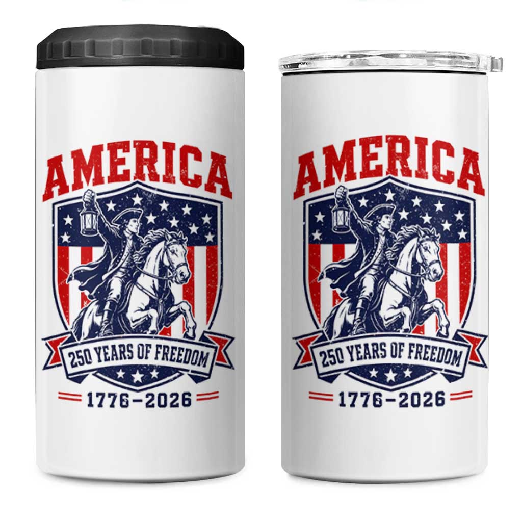 250 Years of Freedom Paul Revere Midnight Ride 4 in 1 Can Cooler Tumbler Patriotic Historical Revolution American Flag Shield