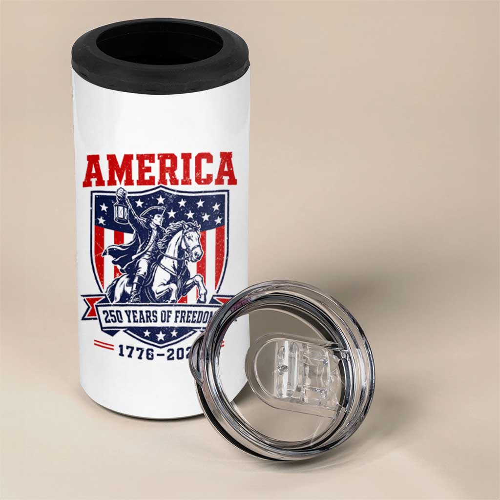250 Years of Freedom Paul Revere Midnight Ride 4 in 1 Can Cooler Tumbler Patriotic Historical Revolution American Flag Shield