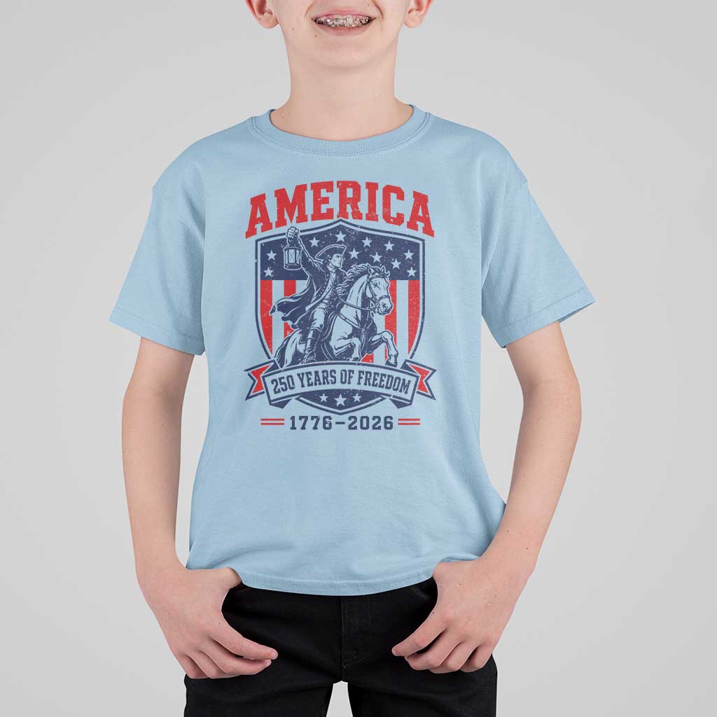 250 Years of Freedom Paul Revere Midnight Ride T Shirt For Kid Patriotic Historical Revolution American Flag Shield