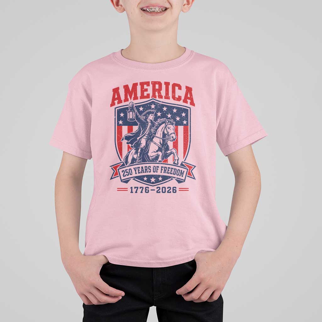 250 Years of Freedom Paul Revere Midnight Ride T Shirt For Kid Patriotic Historical Revolution American Flag Shield