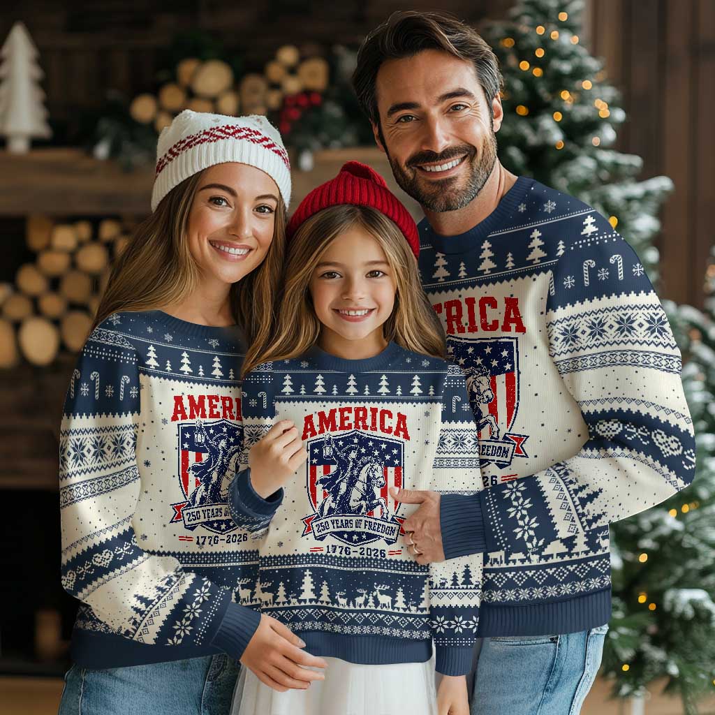 250 Years of Freedom Paul Revere Midnight Ride Ugly Christmas Sweater Patriotic Historical Revolution American Flag Shield