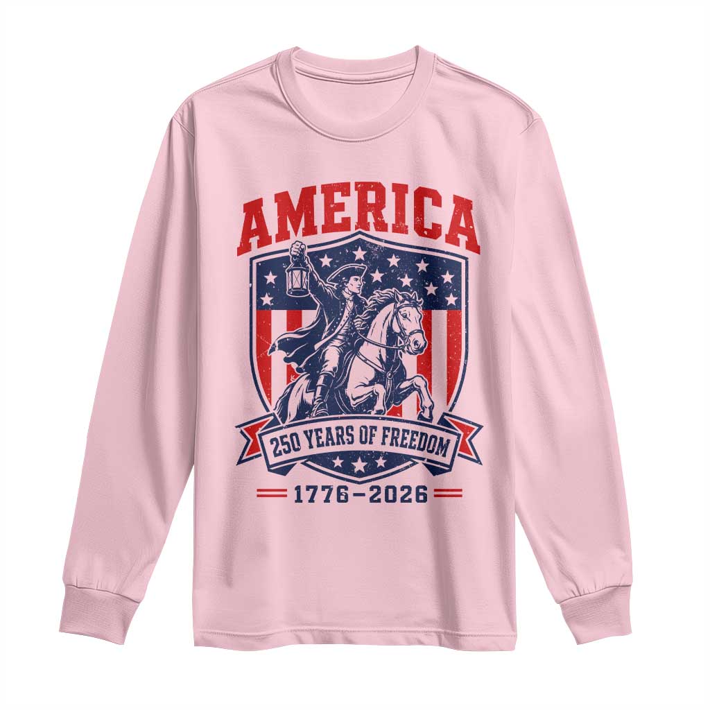 250 Years of Freedom Paul Revere Midnight Ride Long Sleeve Shirt Patriotic Historical Revolution American Flag Shield