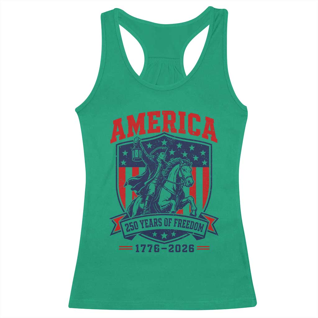 250 Years of Freedom Paul Revere Midnight Ride Racerback Tank Top Patriotic Historical Revolution American Flag Shield
