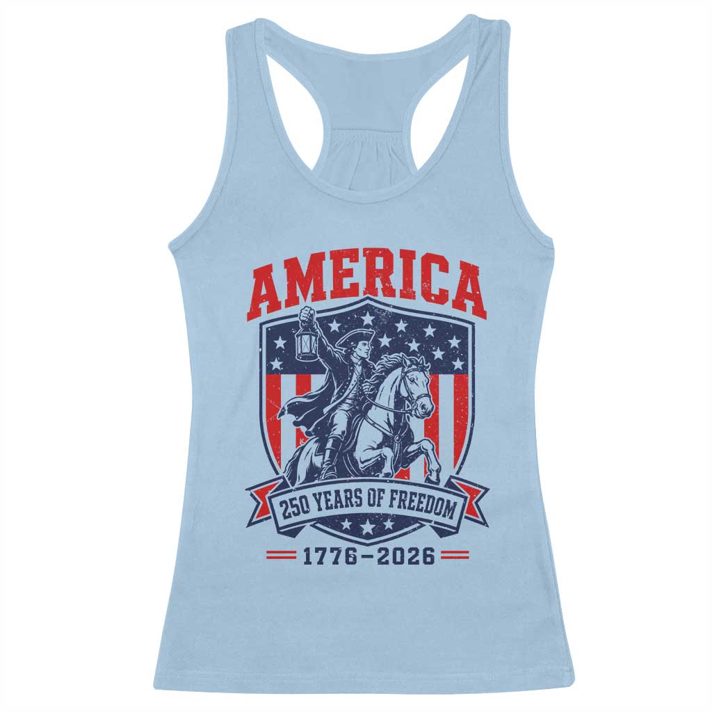 250 Years of Freedom Paul Revere Midnight Ride Racerback Tank Top Patriotic Historical Revolution American Flag Shield