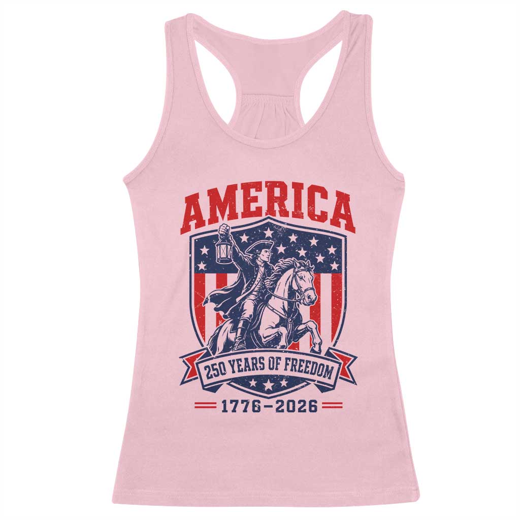 250 Years of Freedom Paul Revere Midnight Ride Racerback Tank Top Patriotic Historical Revolution American Flag Shield