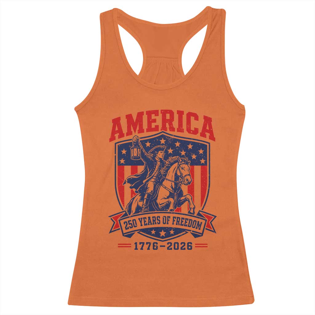 250 Years of Freedom Paul Revere Midnight Ride Racerback Tank Top Patriotic Historical Revolution American Flag Shield