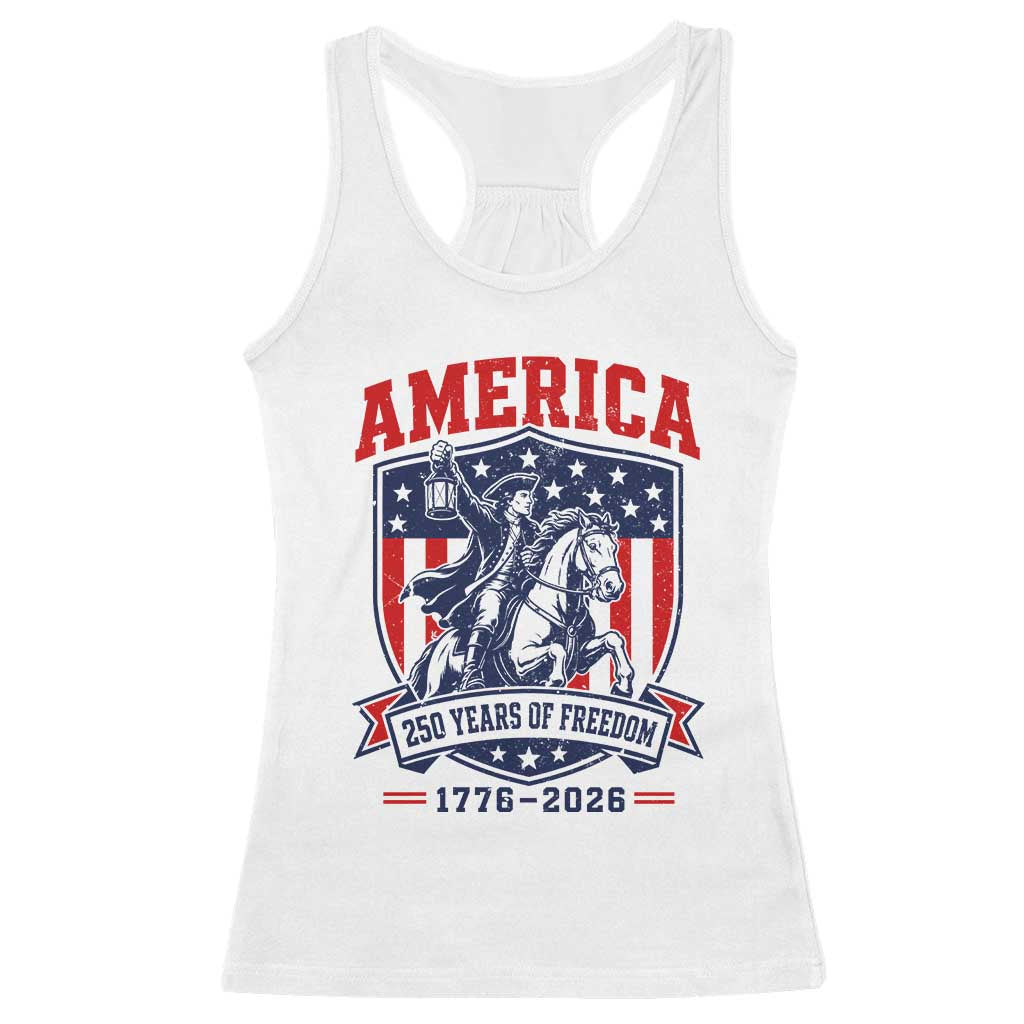 250 Years of Freedom Paul Revere Midnight Ride Racerback Tank Top Patriotic Historical Revolution American Flag Shield