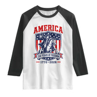 250 Years of Freedom Paul Revere Midnight Ride Raglan Shirt Patriotic Historical Revolution American Flag Shield
