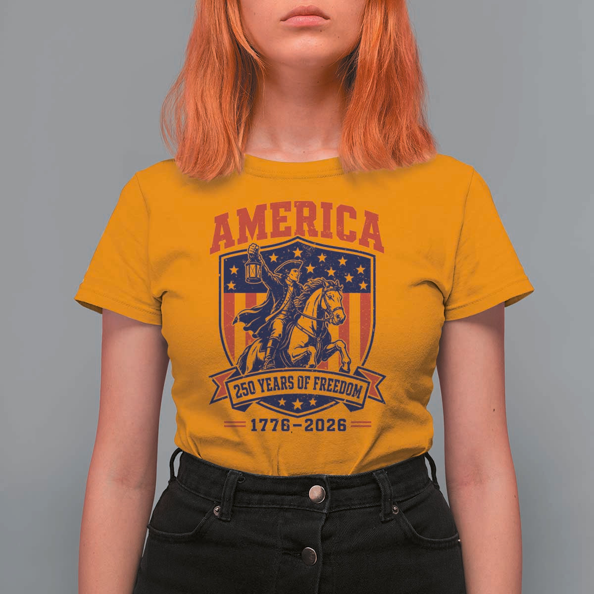 250 Years of Freedom Paul Revere Midnight Ride T Shirt For Women Patriotic Historical Revolution American Flag Shield