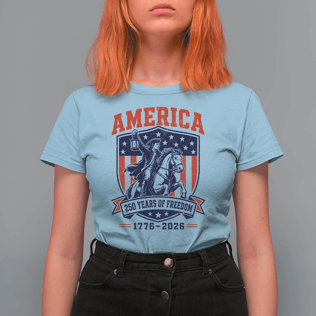 250 Years of Freedom Paul Revere Midnight Ride T Shirt For Women Patriotic Historical Revolution American Flag Shield