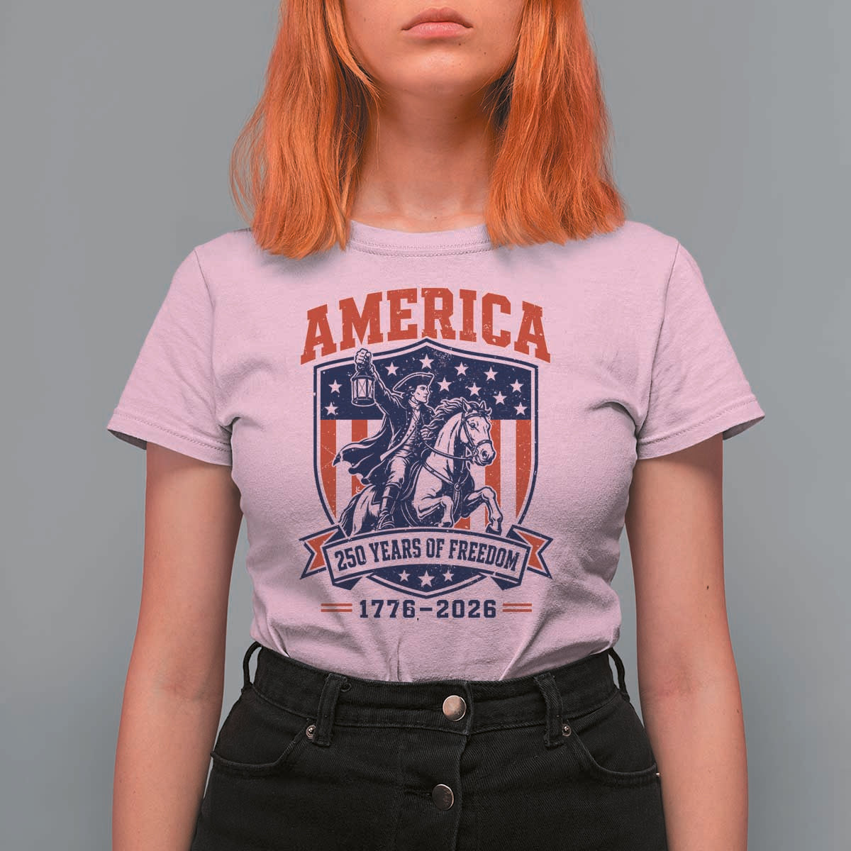 250 Years of Freedom Paul Revere Midnight Ride T Shirt For Women Patriotic Historical Revolution American Flag Shield