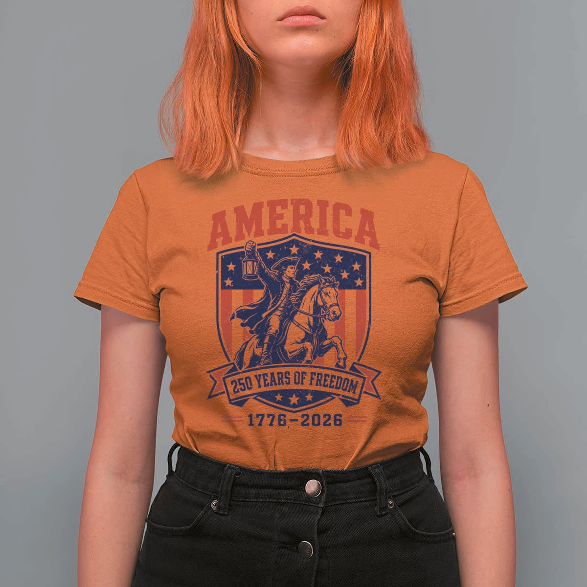 250 Years of Freedom Paul Revere Midnight Ride T Shirt For Women Patriotic Historical Revolution American Flag Shield