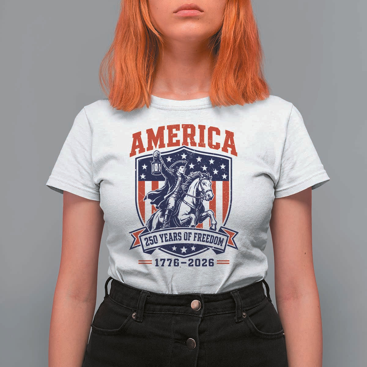 250 Years of Freedom Paul Revere Midnight Ride T Shirt For Women Patriotic Historical Revolution American Flag Shield