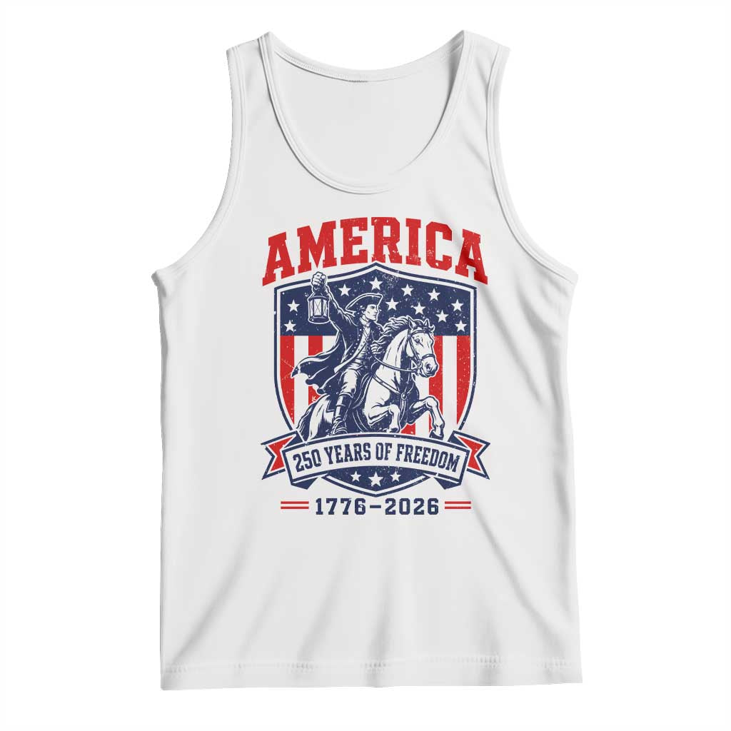 250 Years of Freedom Paul Revere Midnight Ride Tank Top Patriotic Historical Revolution American Flag Shield