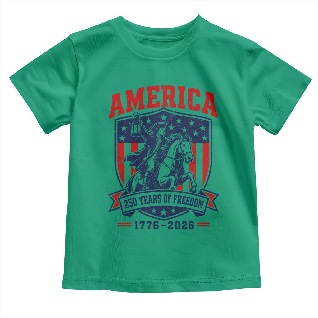 250 Years of Freedom Paul Revere Midnight Ride Toddler T Shirt Patriotic Historical Revolution American Flag Shield