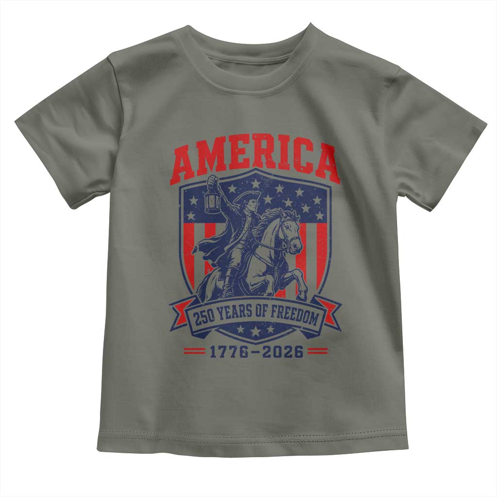 250 Years of Freedom Paul Revere Midnight Ride Toddler T Shirt Patriotic Historical Revolution American Flag Shield