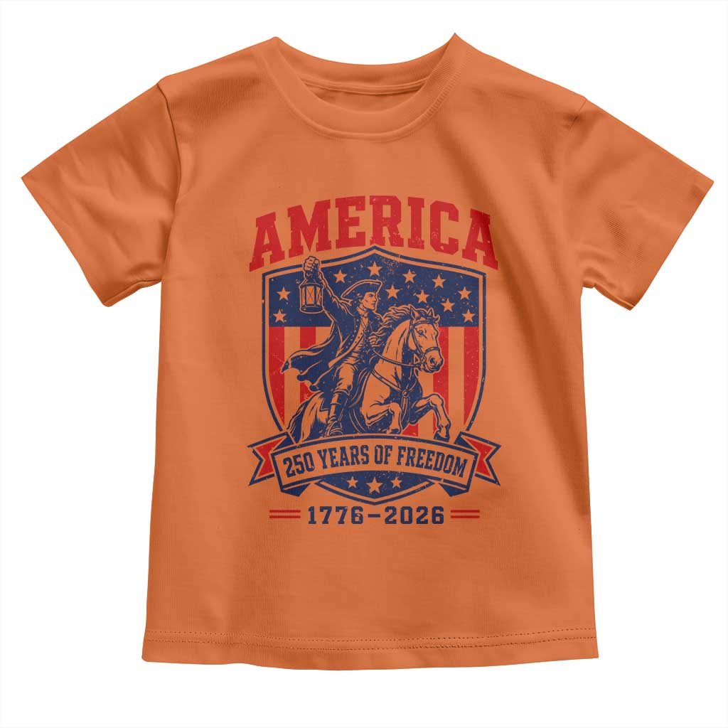 250 Years of Freedom Paul Revere Midnight Ride Toddler T Shirt Patriotic Historical Revolution American Flag Shield