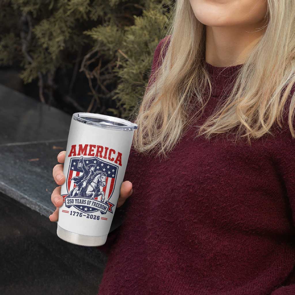 250 Years of Freedom Paul Revere Midnight Ride Tumbler Cup Patriotic Historical Revolution American Flag Shield