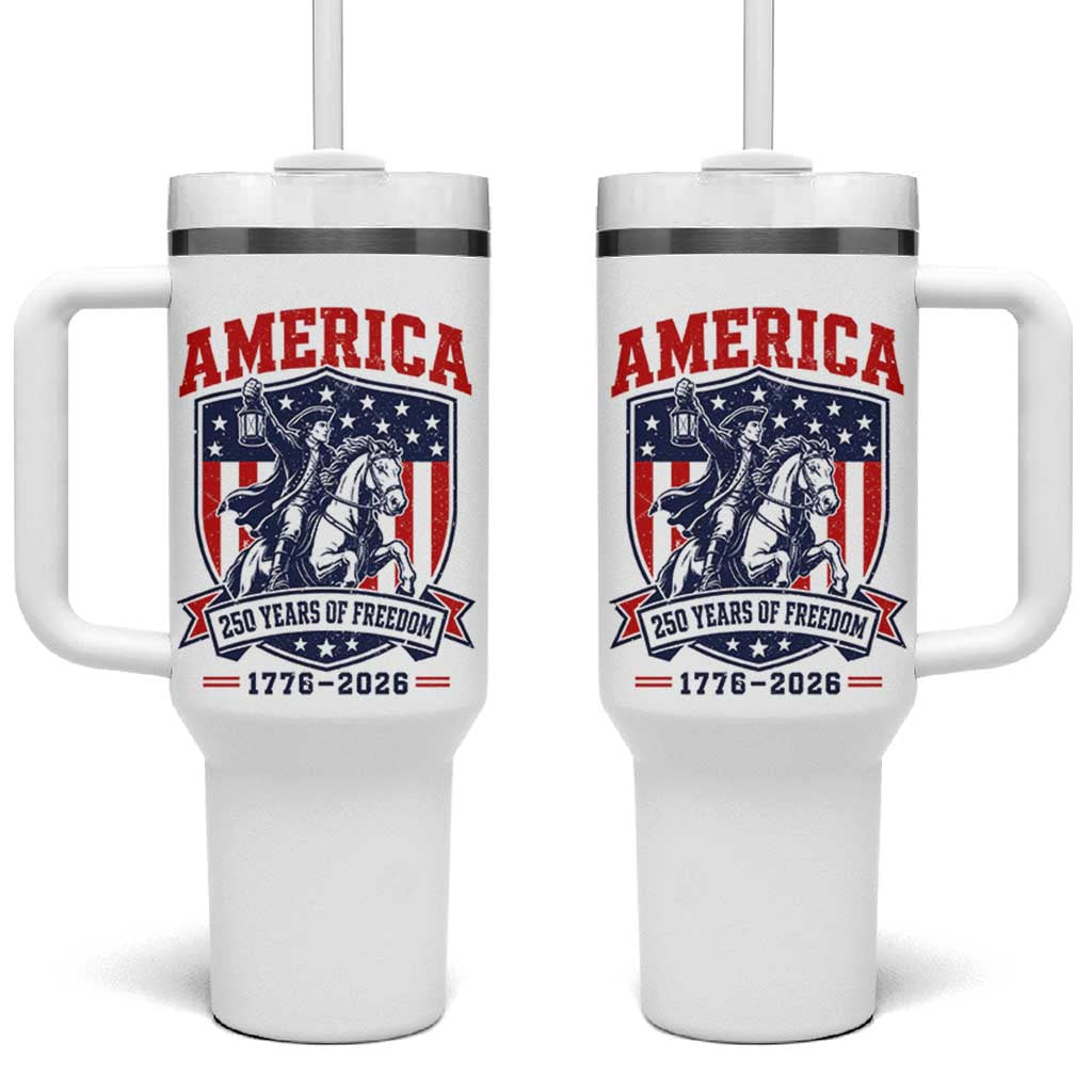 250 Years of Freedom Paul Revere Midnight Ride Tumbler With Handle Patriotic Historical Revolution American Flag Shield
