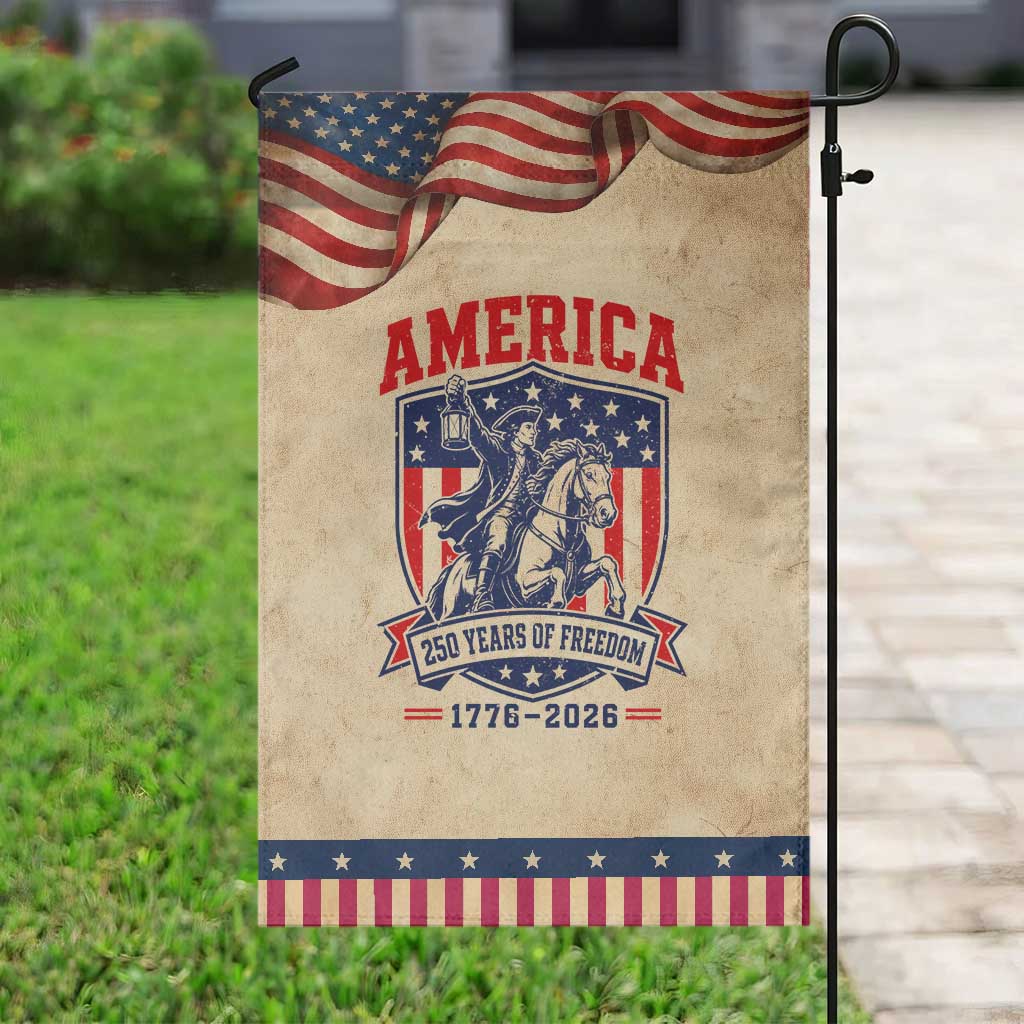 250 Years of Freedom Paul Revere Midnight Ride Patriotic Garden Flag Historical Revolution American Flag Shield