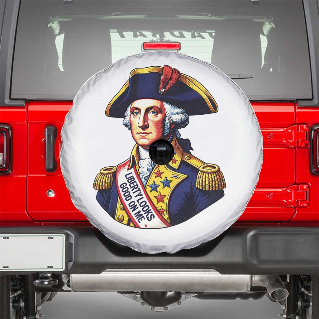 George Washington Patriotic History Graphic Spare Tire Cover Liberty Looks Good On Me 4th of July Founding Father Humor