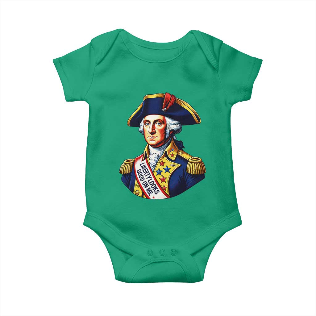 George Washington Patriotic History Graphic Baby Onesie Liberty Looks Good On Me 4th of July Founding Father Humor