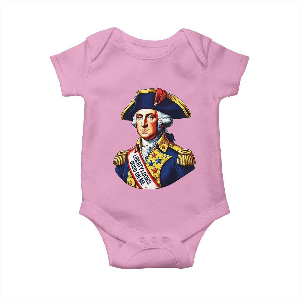 George Washington Patriotic History Graphic Baby Onesie Liberty Looks Good On Me 4th of July Founding Father Humor