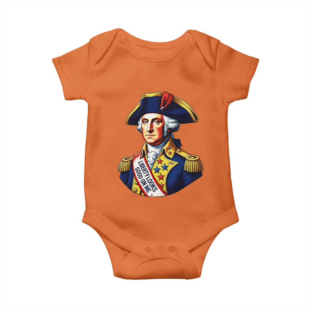 George Washington Patriotic History Graphic Baby Onesie Liberty Looks Good On Me 4th of July Founding Father Humor