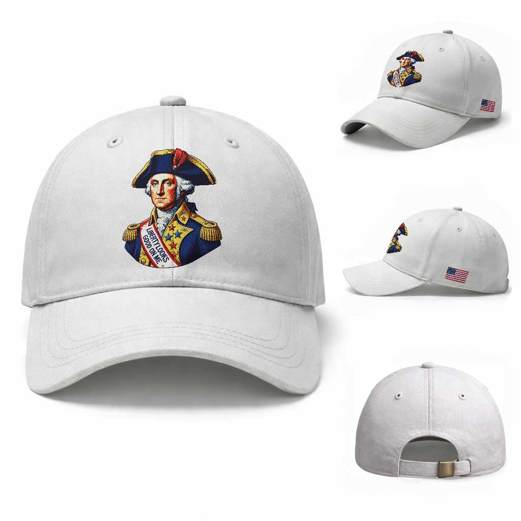 George Washington Patriotic History Graphic Baseball Cap Liberty Looks Good On Me 4th of July Founding Father Humor