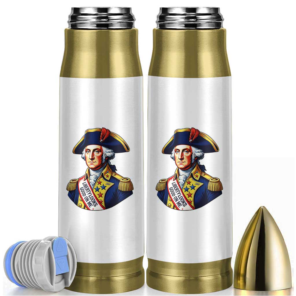 George Washington Patriotic History Graphic Bullet Tumbler Liberty Looks Good On Me 4th of July Founding Father Humor