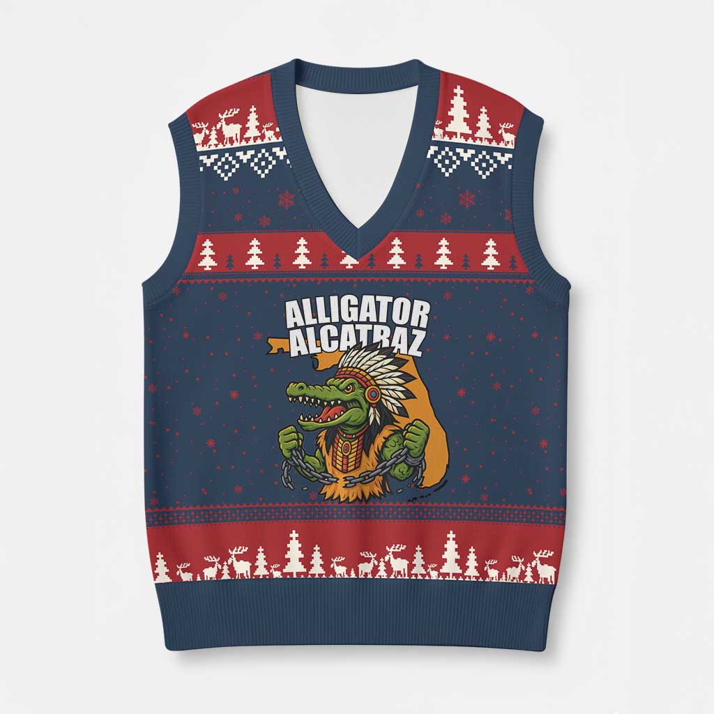 Native Alligator Alcatraz V-Neck Knit Sweater Vest Florida Gator Break The Chain - Wonder Print Shop