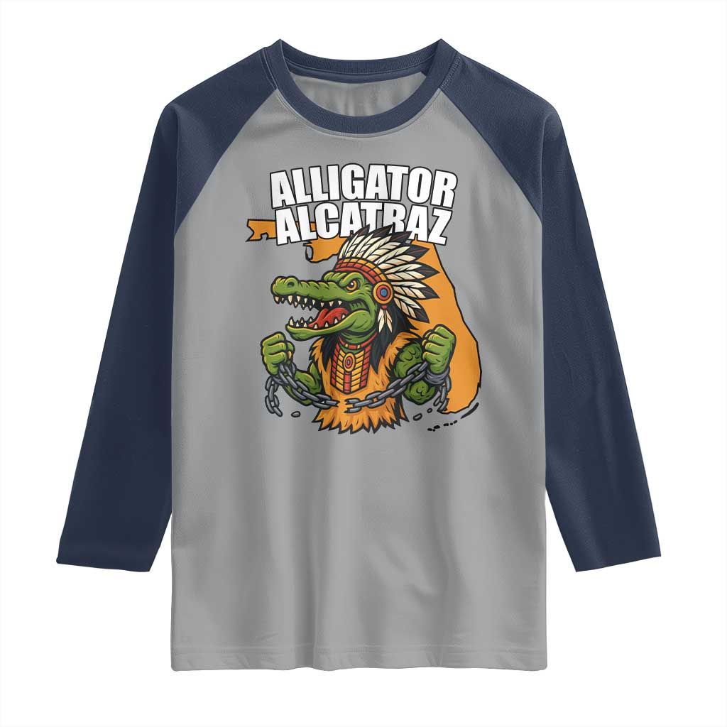 Native Alligator Alcatraz Raglan Shirt Florida Gator Break The Chain - Wonder Print Shop