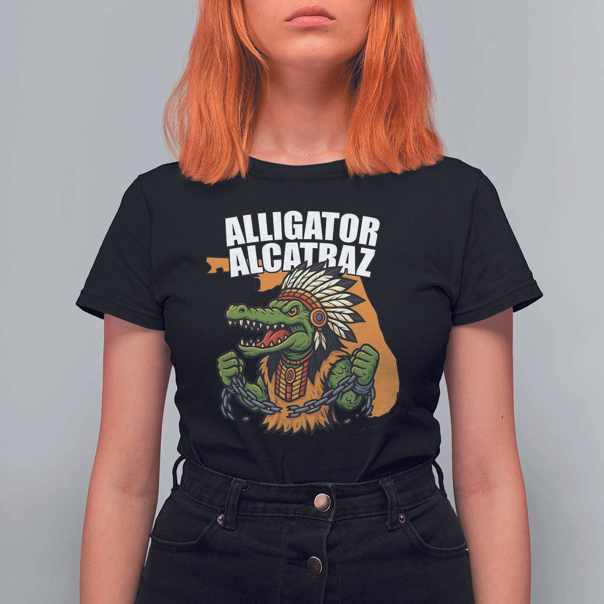 Native Alligator Alcatraz T Shirt For Women Florida Gator Break The Chain - Wonder Print Shop