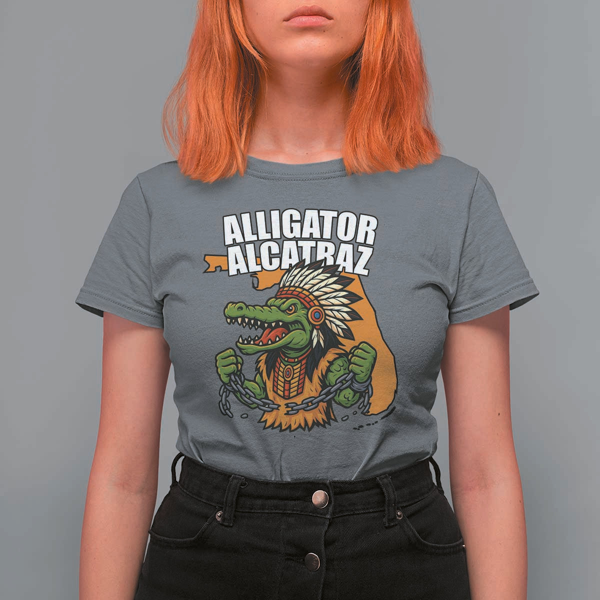 Native Alligator Alcatraz T Shirt For Women Florida Gator Break The Chain - Wonder Print Shop