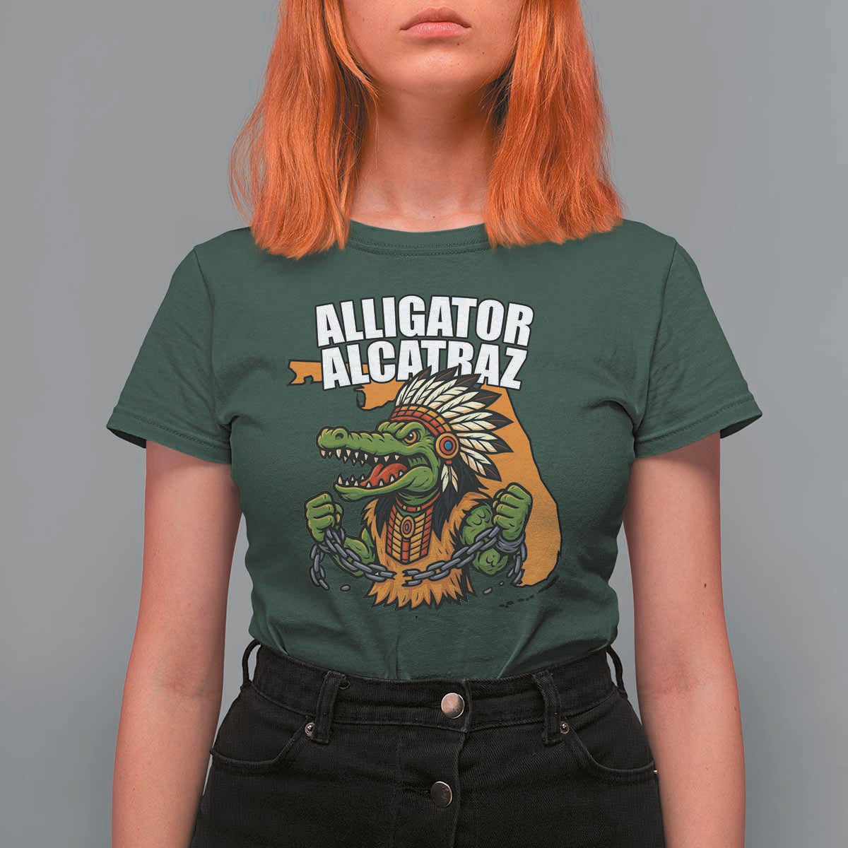 Native Alligator Alcatraz T Shirt For Women Florida Gator Break The Chain - Wonder Print Shop