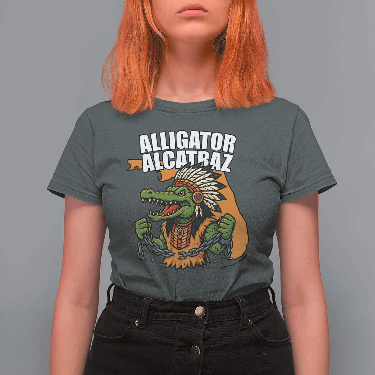 Native Alligator Alcatraz T Shirt For Women Florida Gator Break The Chain - Wonder Print Shop