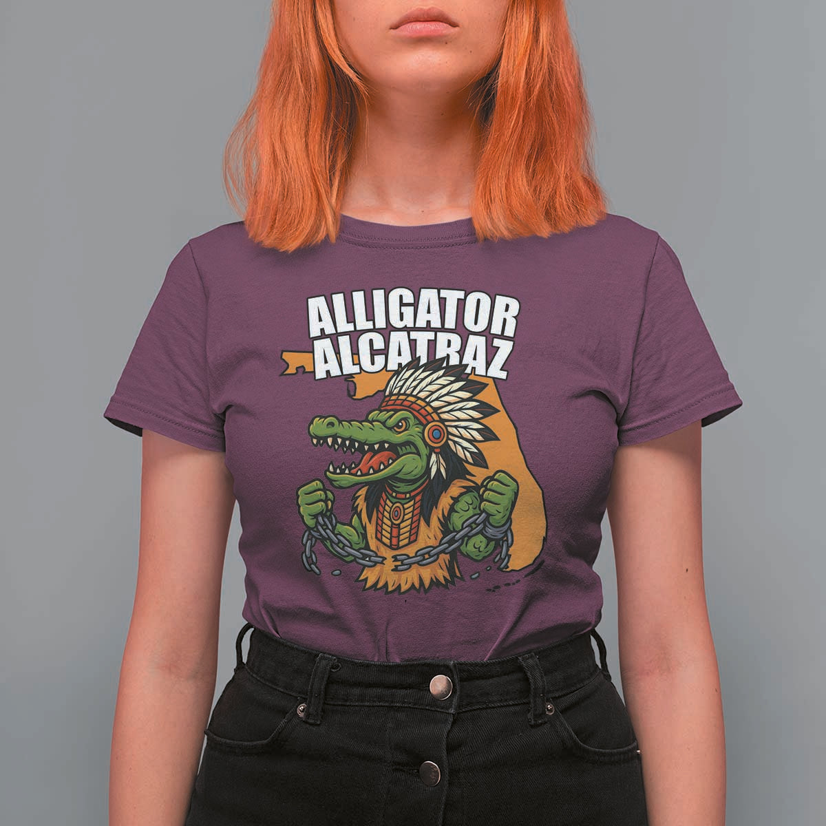 Native Alligator Alcatraz T Shirt For Women Florida Gator Break The Chain - Wonder Print Shop