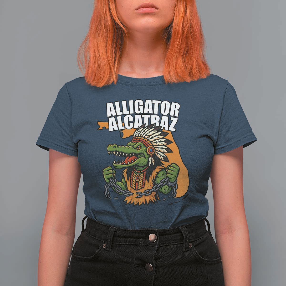 Native Alligator Alcatraz T Shirt For Women Florida Gator Break The Chain - Wonder Print Shop