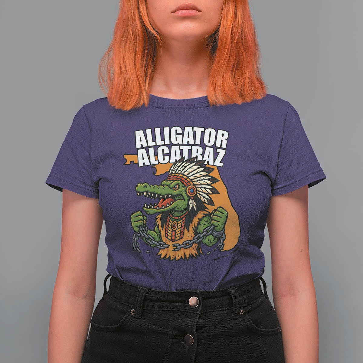 Native Alligator Alcatraz T Shirt For Women Florida Gator Break The Chain - Wonder Print Shop