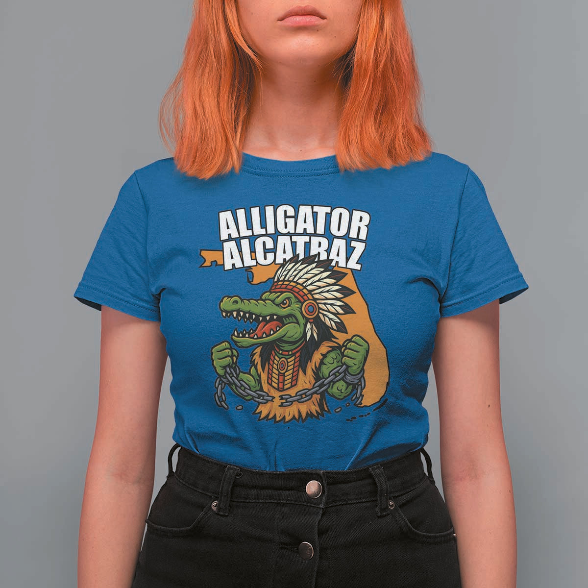Native Alligator Alcatraz T Shirt For Women Florida Gator Break The Chain - Wonder Print Shop
