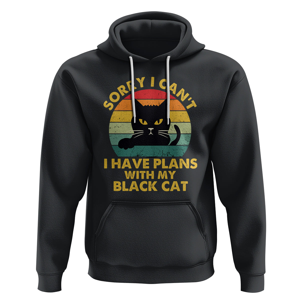 Cat Lover Hoodie Sorry I Can't I Have Plans With My Black Cat - Wonder Print Shop