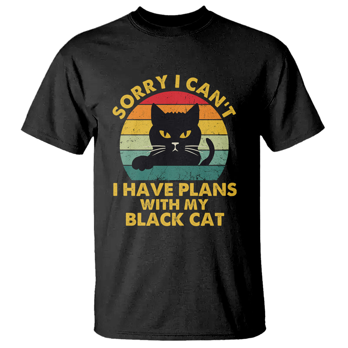 Cat Lover T Shirt Sorry I Can't I Have Plans With My Black Cat - Wonder Print Shop